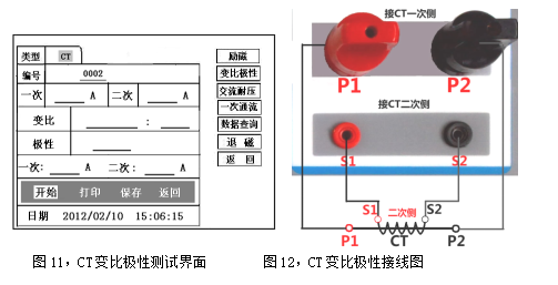 互感器多功能测试仪CT变比极性测试界面及接线图